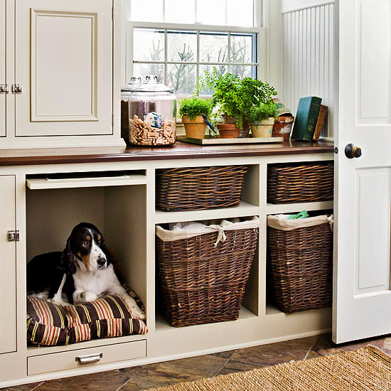 Built-ins are the perfect place to integrate an attractive pet crate into your home.