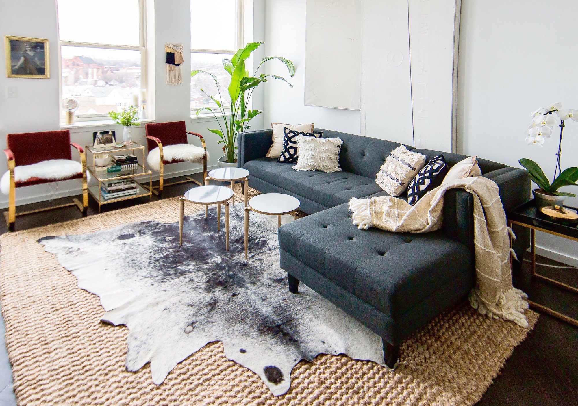 rug layering modern living room