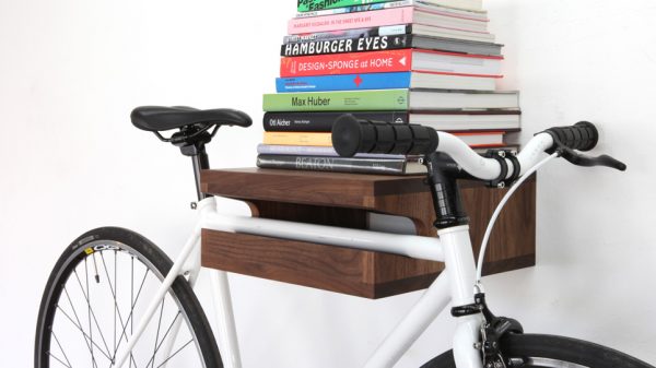 Bicycle storage ha never been more stylish. Part wall shelf, part bicycle rack, this is one home decor item every cyclist should consider.