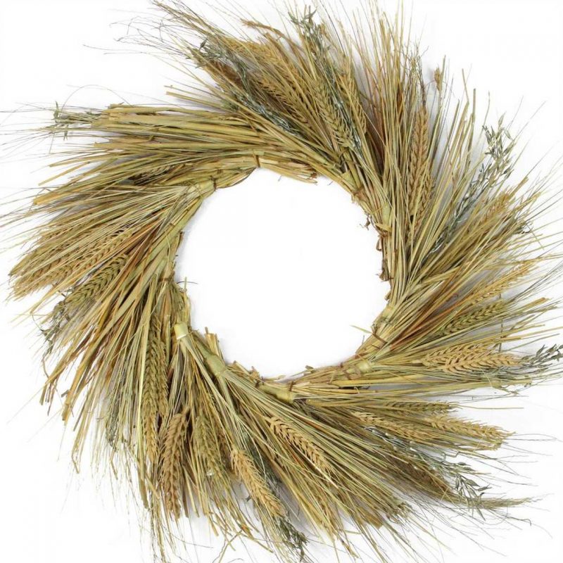 22” Autumn Harvest Wheat Grass and Grapevine Thanksgiving Fall Wreath from Home Depot