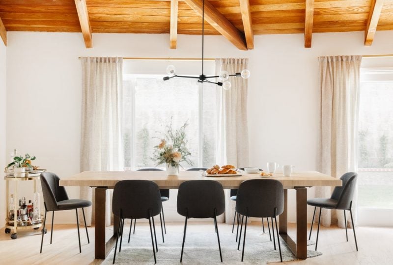 dining table with chairs and sputnik chandelier