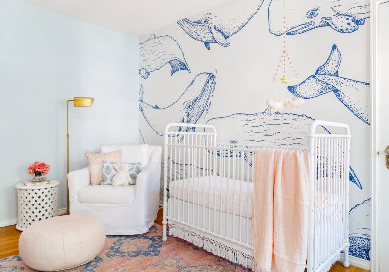 Whale wallpaper in nursery