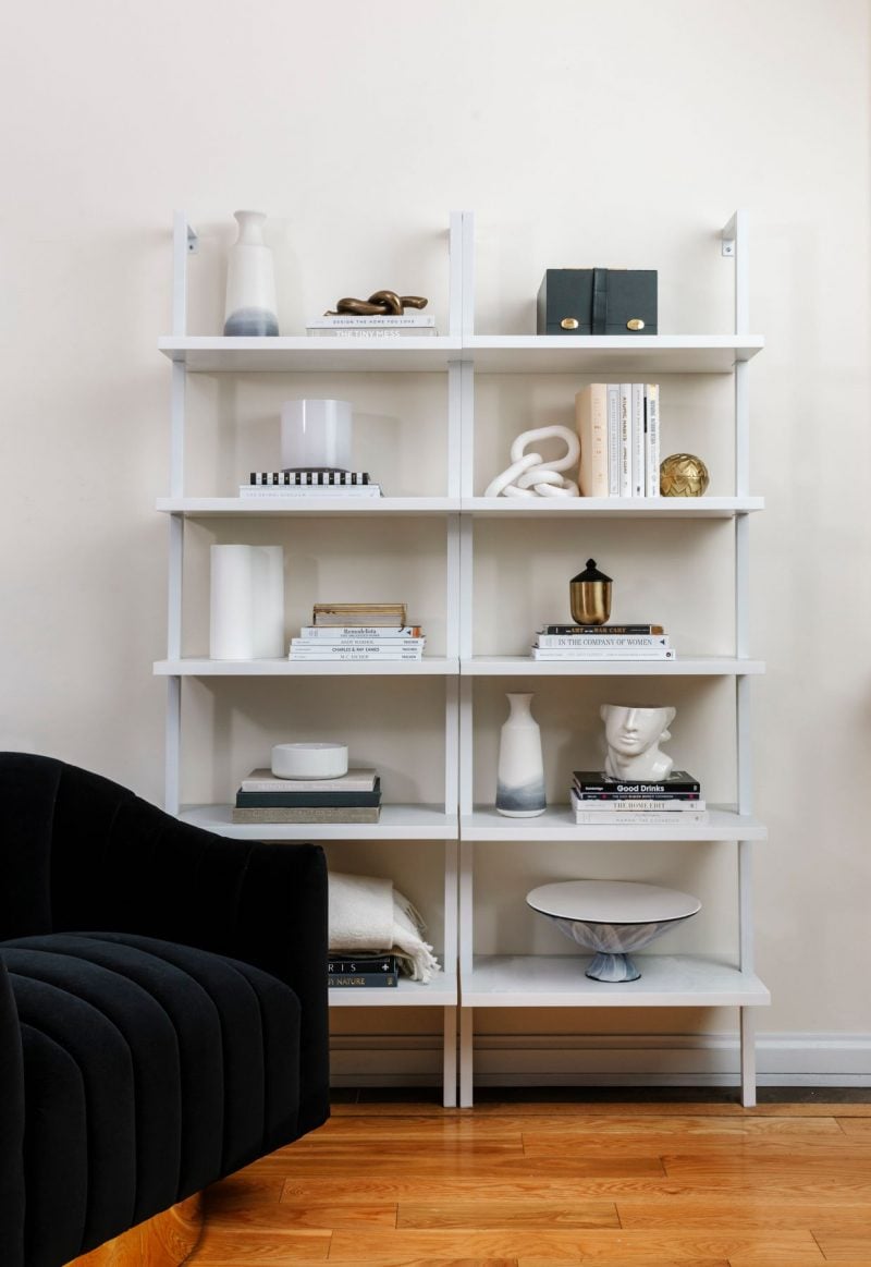 white minimalist bookshelf