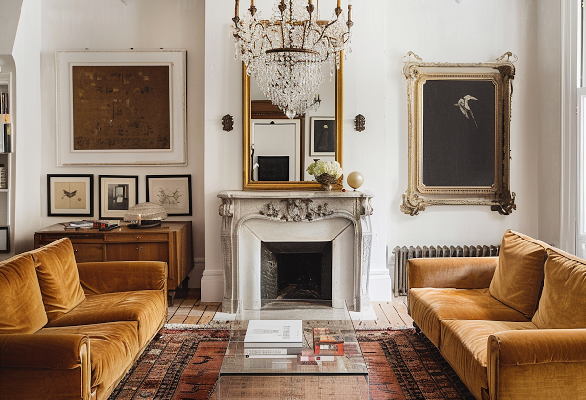 Bridgerton inspired living room with ornate details