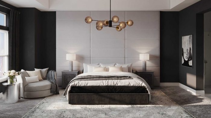 contemporary black bedroom with modern furniture