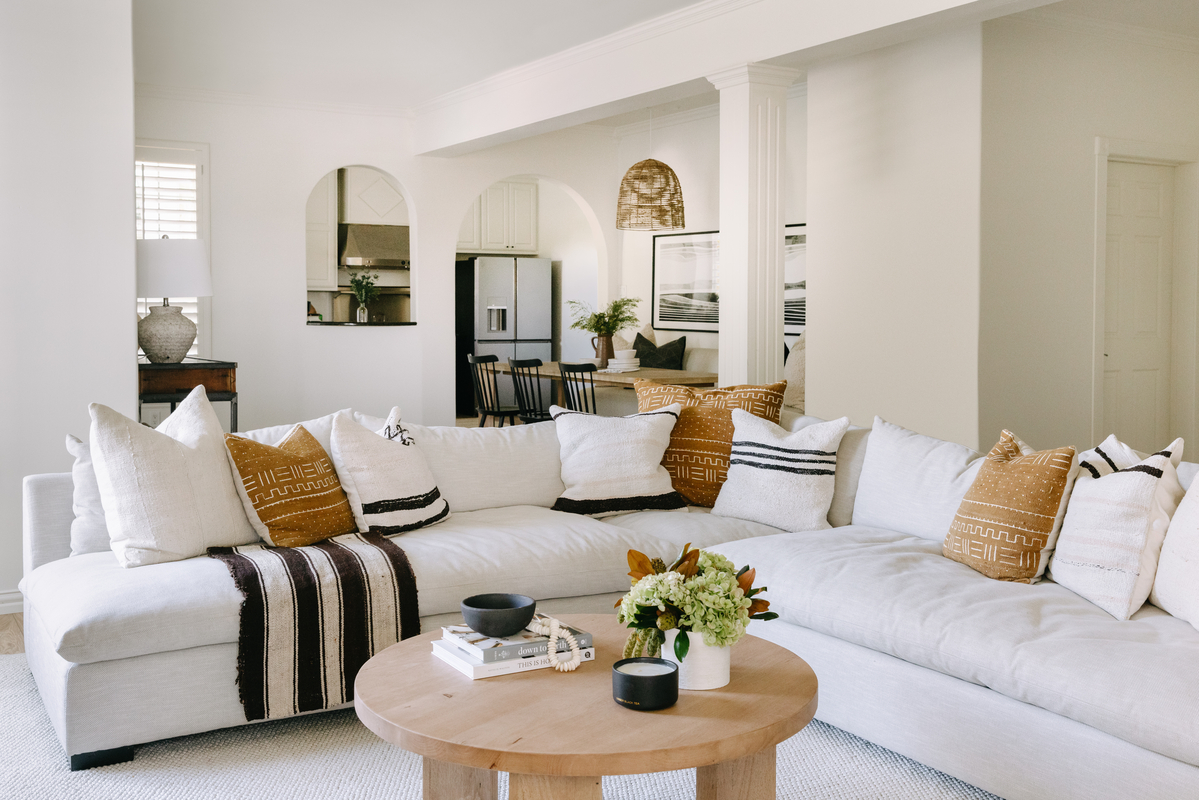 cali cool living room with white sectional