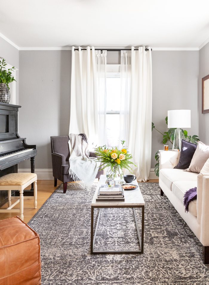 Gray living room | how to brighten a dark room