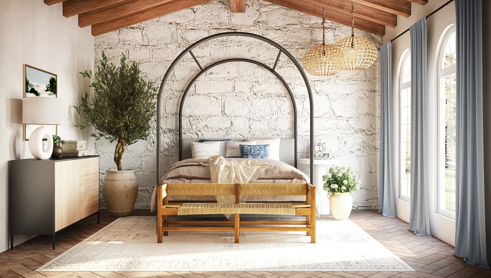 curved canopy bed with coastal design
