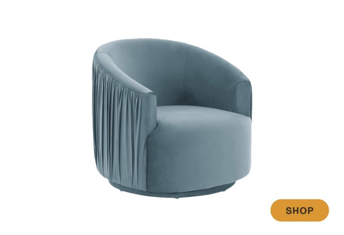 Blue velvet swivel chair for living room