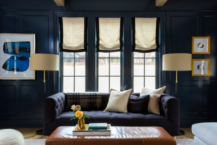 navy blue tufted sofa