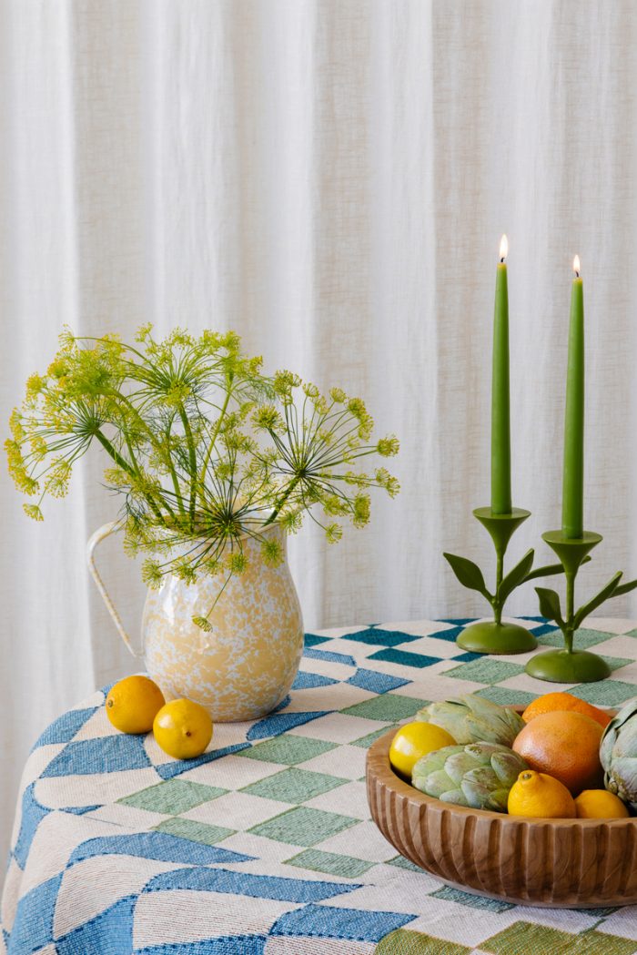 checkerboard tablecloth with spring flowers